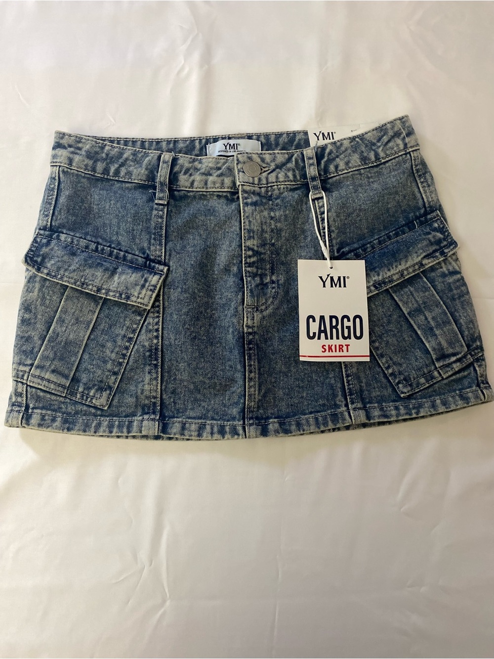 YMI Blue Denim Cargo Mini Skirt